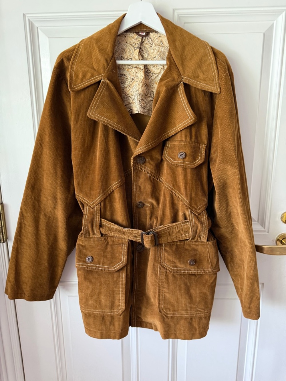 Corduroy Field Jacket with Belt in Tan Brown